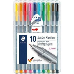 Set of 10 porous point pens of 0.3mm