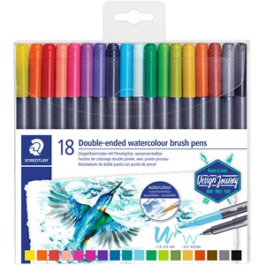 Set of 18 double-ended watercolor brush pens