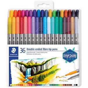 Set of 36 double-ended fiber-tip pens